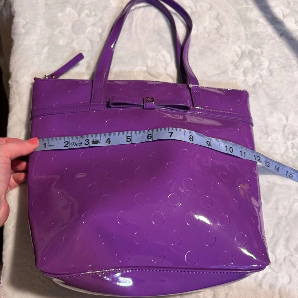 Kate spade jeralyn purple polka dot patent shoulder tote bag wet look
